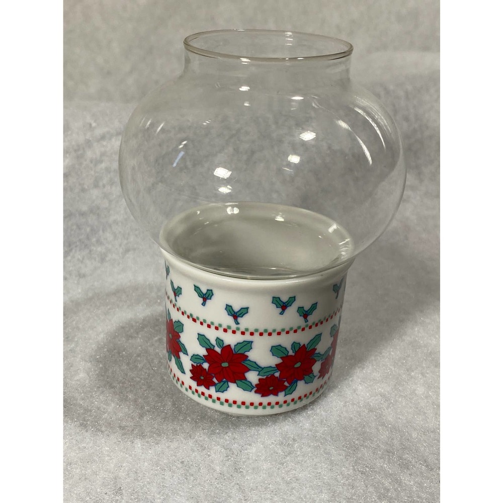 Christmas Vintage 80's Porcelain Miniature Poinsettia Hurricane Lamp
